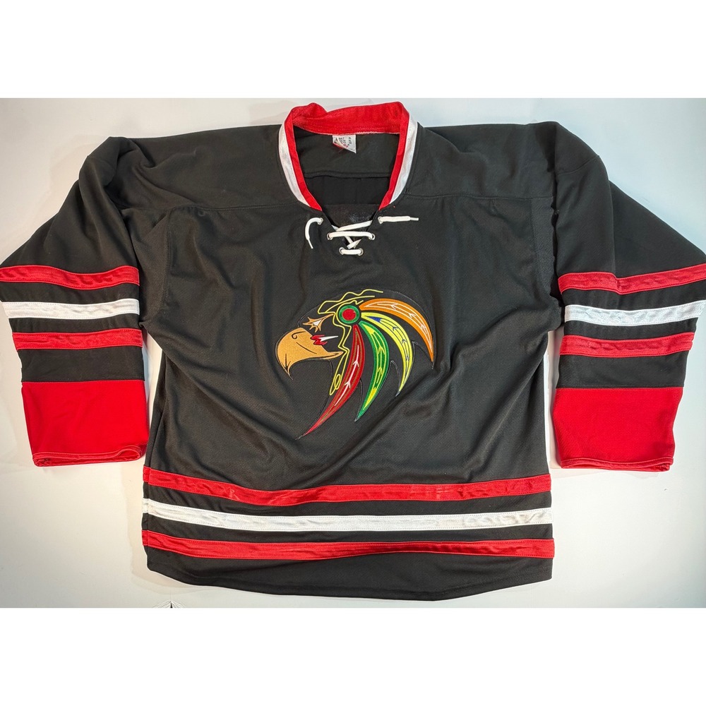 Tally Custom Hockey Jersey Black Red White Eagle Crest Jackinoff 73 Mens XL